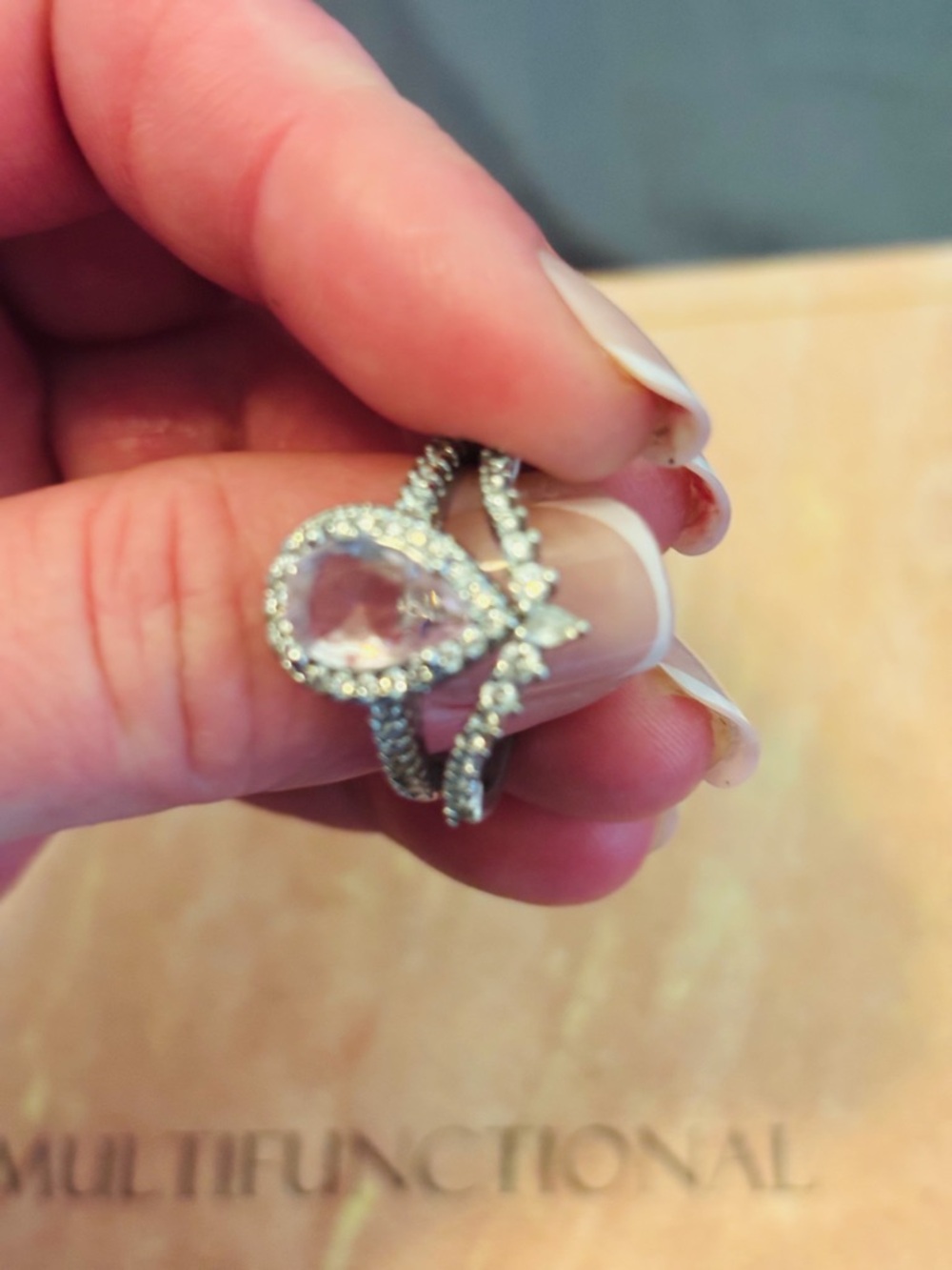 Elegant Teardrop Halo Double Band Ring - Pink moissanite GRA certified size 7